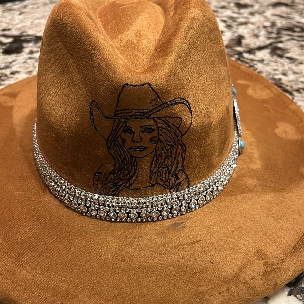 Custom fedora, cowboy hat, adjustable fit.